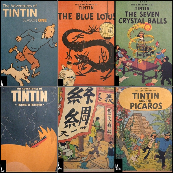 Adventures of Tintin Cartoon Adventure Poster Bar Cafe Decorative Painting  Kraft Paper Photo Frame | Wish