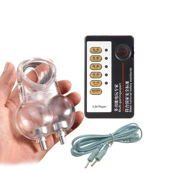 Male Electro Sex Ball Stretcher Chastity Device Cock Cage Electric Shock Penis Rings Ring massage Electro Shock Sex Toys