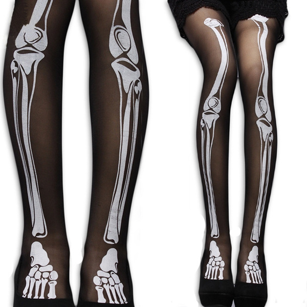 Hold-Ups with Skeleton Print Women's Halloween Opaque 