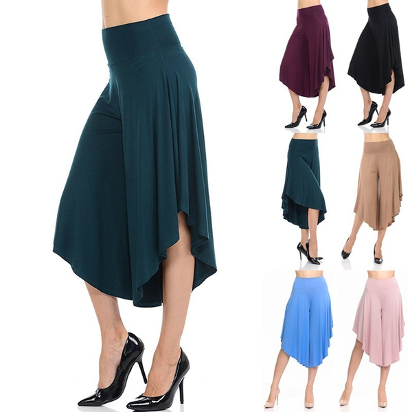New Ladies Casual Wide Leg Plain Culottes 3/4 Length Shorts Trousers Pants  | eBay