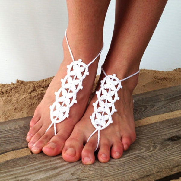 Crochet Barefoot Sandals, Brown Nude Shoes, Wedding Foot Jewellery