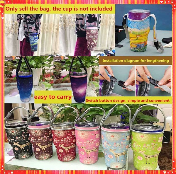 2pcs 30oz Rambler Cup Tumbler Water Bottle Carrier Sleeve Cover with Strap 