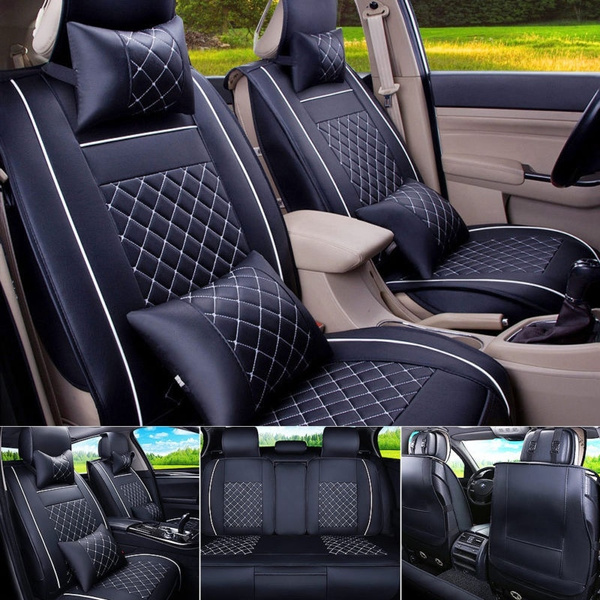 4 Colors Car Seat Cover Pu Leather Front Rear 5 Seats Auto Size M W Neck Lumbar Pillow Wish - Car Seat Cover For Front And Rear Seats