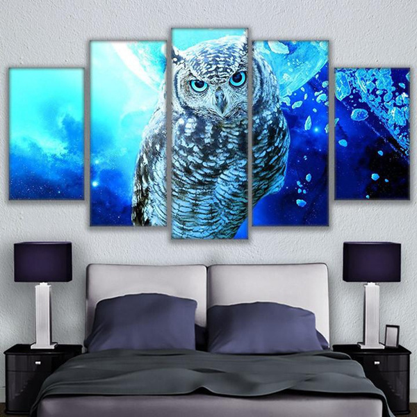 Canvas Paintings Home Decorative 5 Pieces Blue Owl Pictures Hd Prints Animals Posters Modular