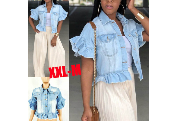 plus size ruffle denim jacket