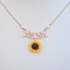 New Rose Gold Sunflower Leaf Branch Necklace Charm Gold Plated Twig Pendant Necklaces Women Jewelry Accessories Gifts
