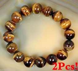 2Pcs 8mm Tiger's Eye Round Beads Bracelet Bangle Gifts