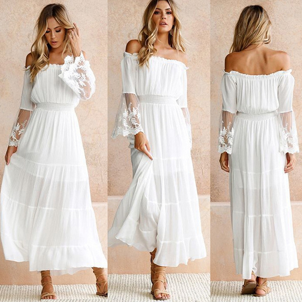 White off shoulder dress long outlet sleeve