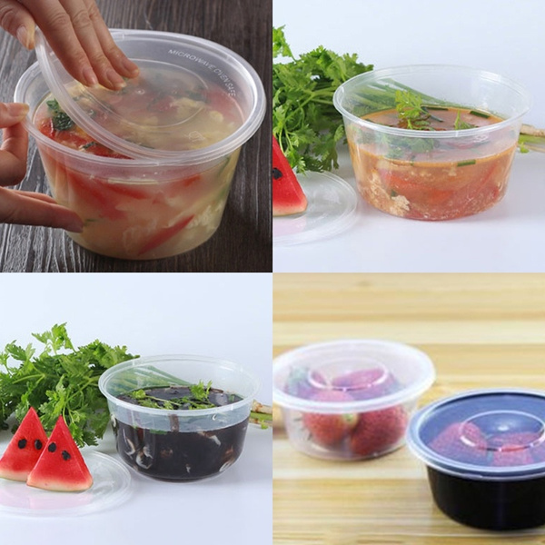 10Pcs Plastic Disposable Lunch Soup Bowl Food Round Container Box With ...