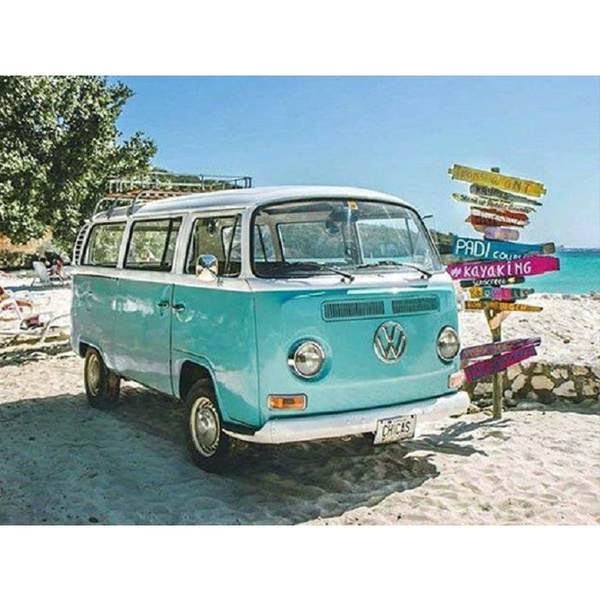 Diy 5d Diamond Painting Cross Stitch Picture Resin Full Square Embroidery Mosaic Blue Bus Vw Pattern Home Decoration Wish - Volkswagen Bus Home Decor