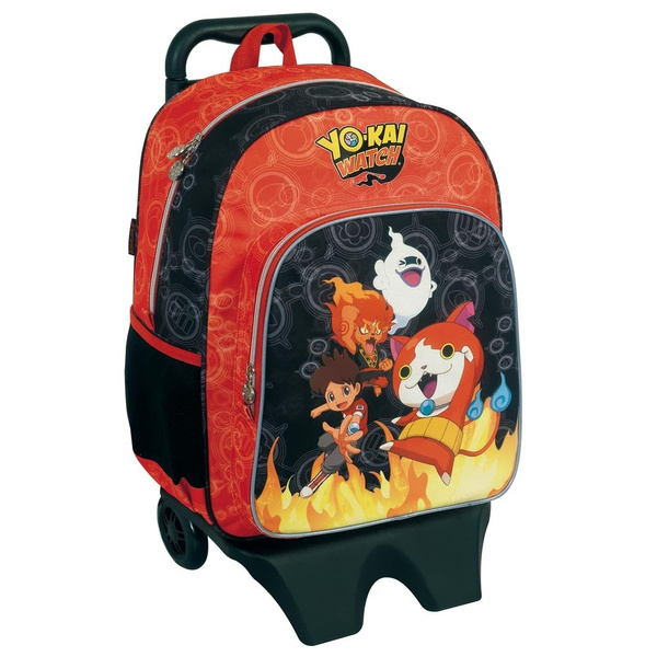 Sac a dos a roulettes Yo kai Watch Fire 40 CM Haut de Gamme Cartable Yokai