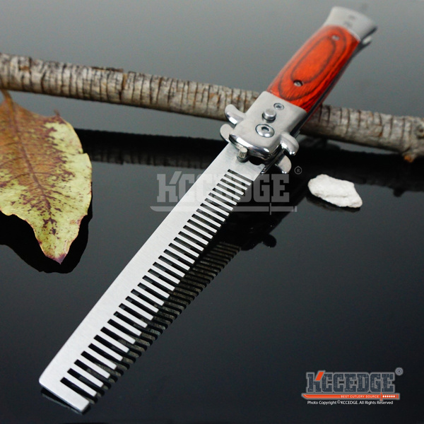 Automatic Push Button Folding Comb Switchblade Knife Looking Brush