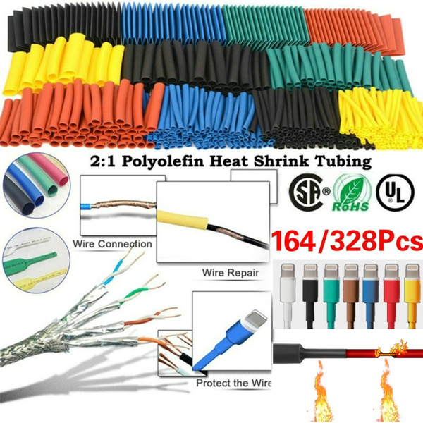 328Pcs 8 Sizes Assorted 2:1 Heat Shrink Tubing Tube Wrap Sleeve Wire Cable Kit