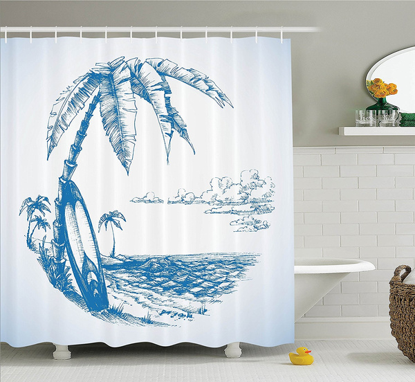 Surf Decor Shower Curtain Set, Hawaiian Themed Shower Curtains