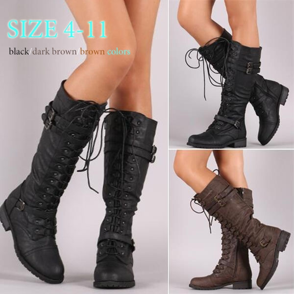 ladies knee high combat boots