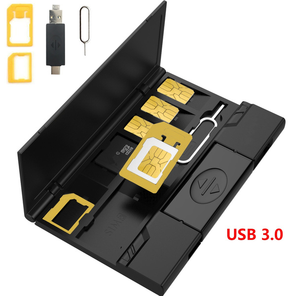 Small SIM Card Holder Case with 3 sim card adapters & Iphone Pin