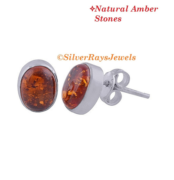Studs Small 925 Sterling Silver & Baltic Amber Stud Earrings Earring 