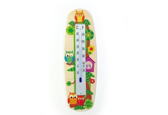 Thermometer Eulen Maße ca 26 x 8 cm NEU Kinderzimmerthermometer Holzthermometer 