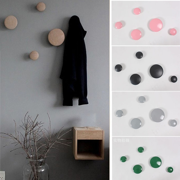 5pcs Set Solid Wooden Round Polka Dot Hooks Wall Mounted Hanger Clothes Coat Hat Bag Wish - Large Round Wooden Wall Hooks
