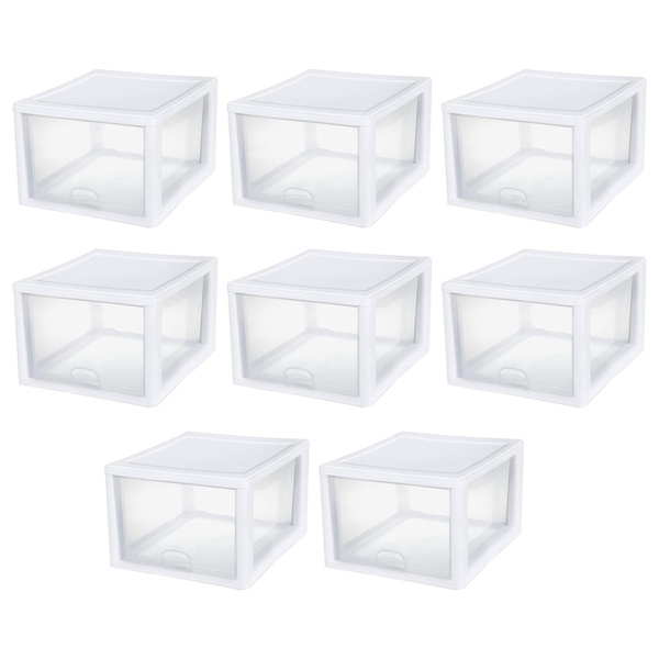 Sterilite 27 Quart Clear & White Plastic Storage Bin with One