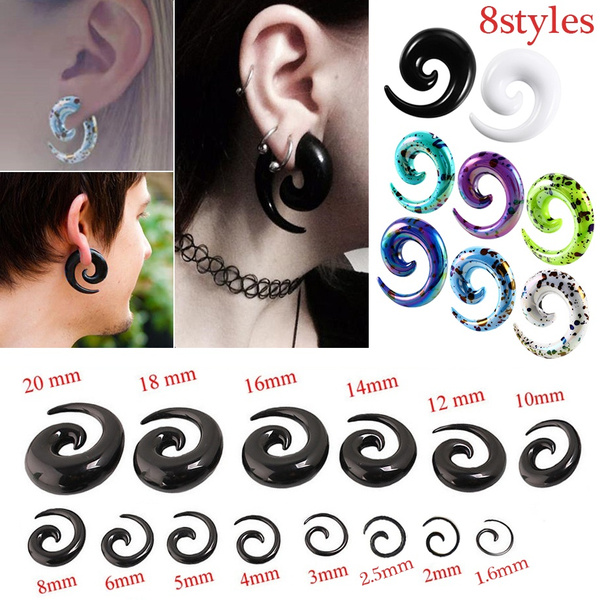 Halloween Black and White Skull Printed Acrylic Spiral Taper 6mm Ear Stretcher Earring Body Piercing Jewellery