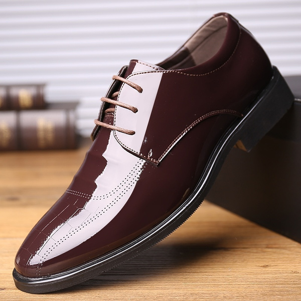 GLSHI Men British Carved Business Casual Shoes New Tie with European Fashion Mens Shoes Fashion Wedding Shoes