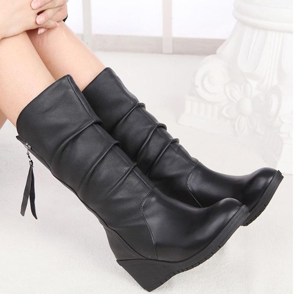 Ladies leather wedge outlet boots