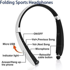Newest Wireless Bluetooth 4.1 Earphone Headset Retractable and Foldable Neckband Style Headphones