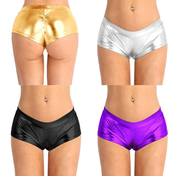 Women Shiny Lingerie Faux Leather Panties Shorts Mini Briefs Underwear for Pole  Dancing