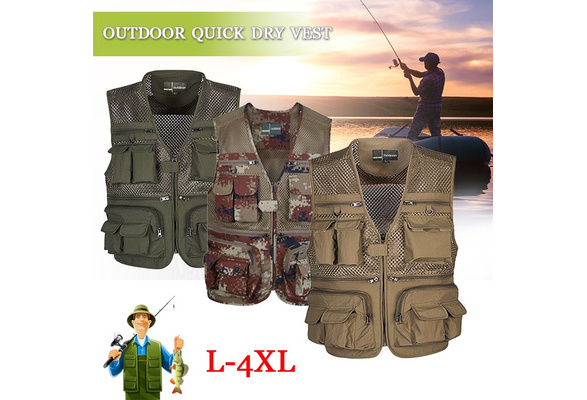 16 Pockets Mens Breathable Mesh Fishing Photography Cargo Vest Waistcoat Jacket 