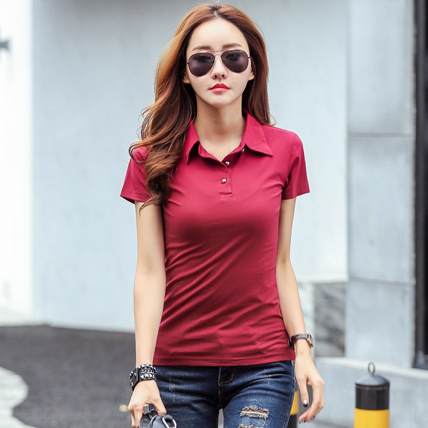 Summer Polo Shirt Women Short Sleeve Solid Slim Mujer Shirts Tops Fashion 100% Cotton Polo Femme Plus Size 5 Colors | Wish