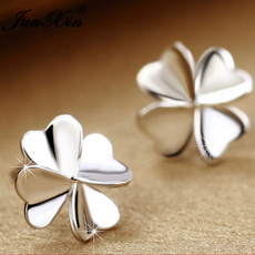 Junxin Women's Cute Lucky Clover Shape Earrings Silvery Fashion Jewelry