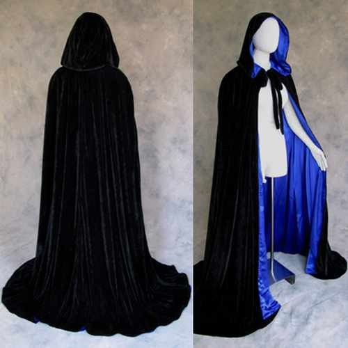 Lined Black Blue Velvet Cosplay Cloak Cape Wedding Wicca SCA Star Wars LARP 