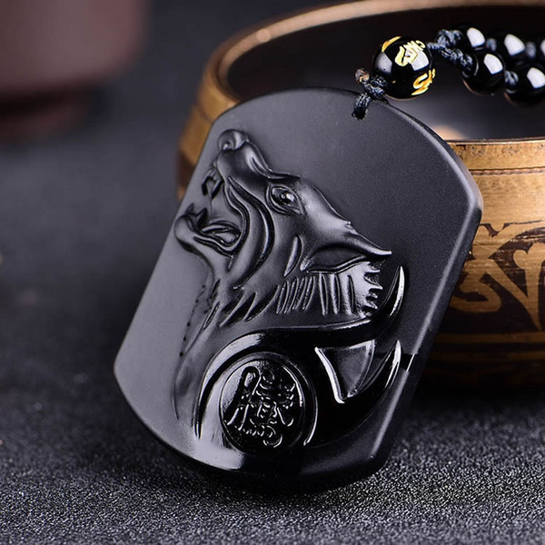 obsidian wolf necklace