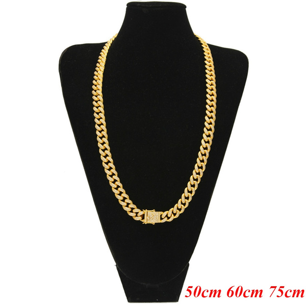 50cm 60cm 75cm Men Hip Hop Iced Out Cuban Chain Cuban Link Chain Necklace Bling Bling Jewelry Wish