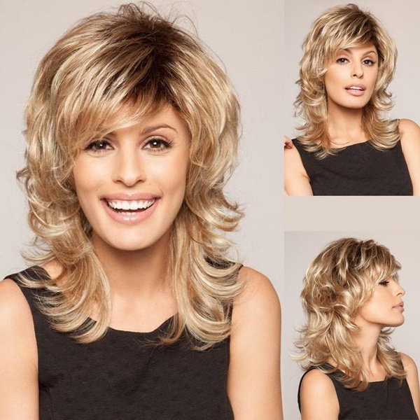 Tress Synthetic Wigs for Women Fashion Curly Wavy Hair Mid length