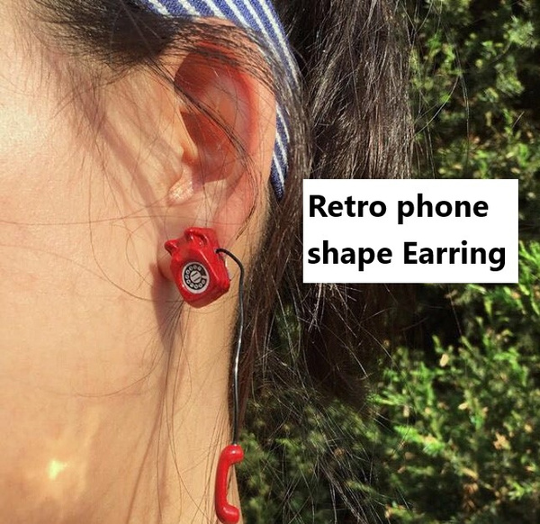 Hand-made Jewelry, Lovely Retro Telephone Earrings, funny earrings,ear stud  | Wish
