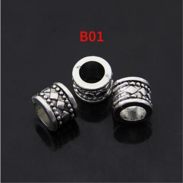 40pcs Tibetan Silver Big Hole Beads – Fit Snake Chain Charms – European Style – Dark Silver, Lead-Free (ZY149)