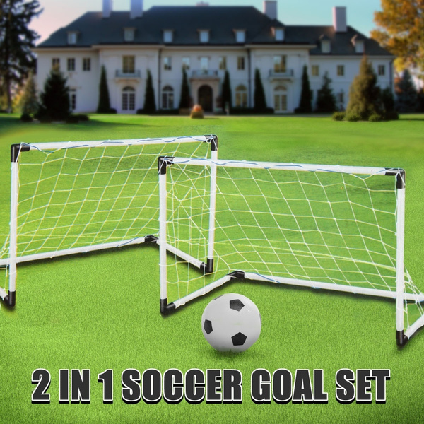 2 x Kids Football Soccer Goals Ball Pump Portable Posts Nets Indoor Outdoor Set 