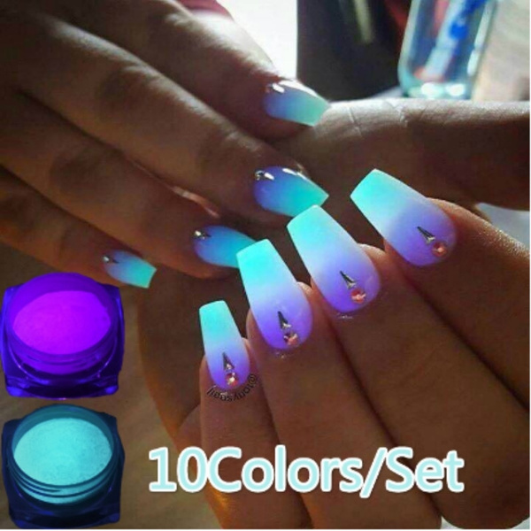 10colors Set Neon Colors Bright Nail Polish Powder Glow In The Dark Dust Luminous Pigment Noctilucent Fluorescent Nail Art Glitter Powder Wish
