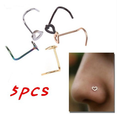 Fashion 5pcs/lot Stainless Steel Crystal Heart Multicolor Nose Rings Nose Studs Hooks Body Piercing Faux Nariz Percing Jewelry