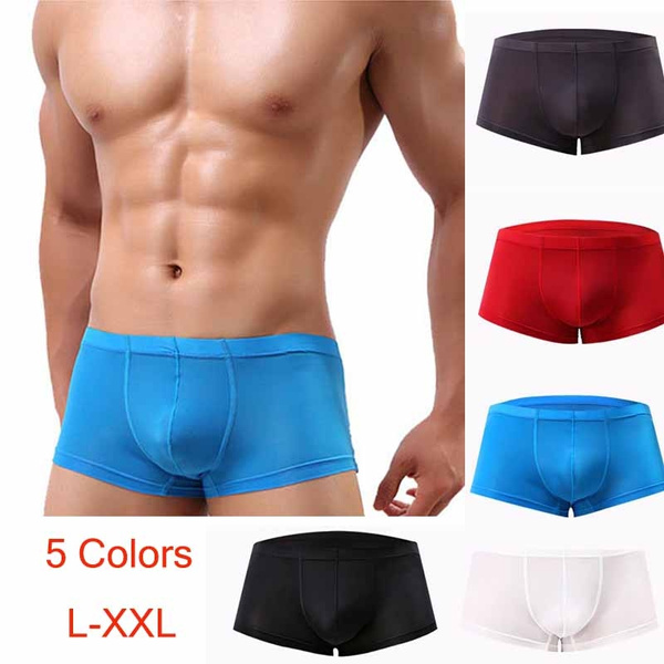 Men Underwear Boxer Briefs Ice Silk Shorts Panties Bulge Pouch