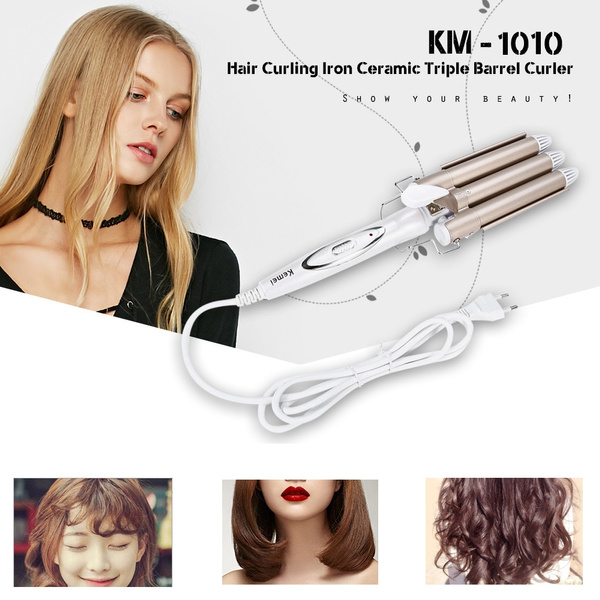 Kemei KM - 1010 Electric Styling Iron Ceramic Hair Waver Curler 3 Barrel  Perm Rollers Hairstyles Tool | Wish
