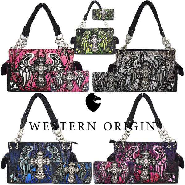 Western Handbag Cross Angel Wings Concealed Carry Purse Women Tote Country  Shoulder Bag Wallet Set Black | Wish