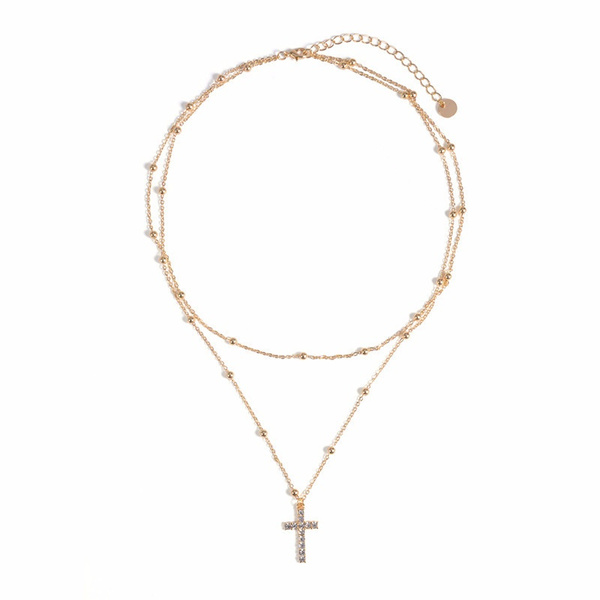 Dainty Gold Color Rhinestone Cross 