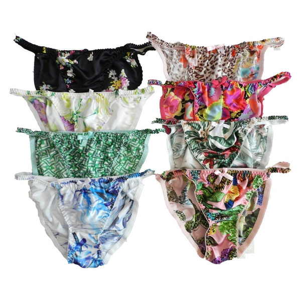 Panasilk 8 pair,s Floral 100% Silk Women's String Bikini Panties
