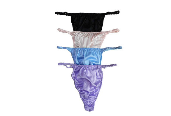 Panasilk 4PCS Womens Silk Panties Lace Silk Thong Underwear Size SML XL 2XL