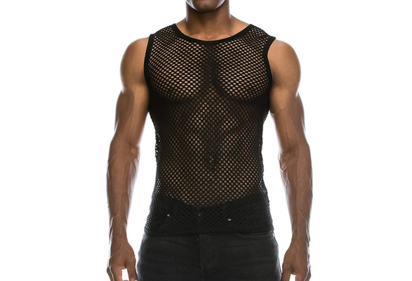 Mens Sexy Mesh See Through Muscle Tank Top Sports Sleeveless T-Shirt Vest  Club