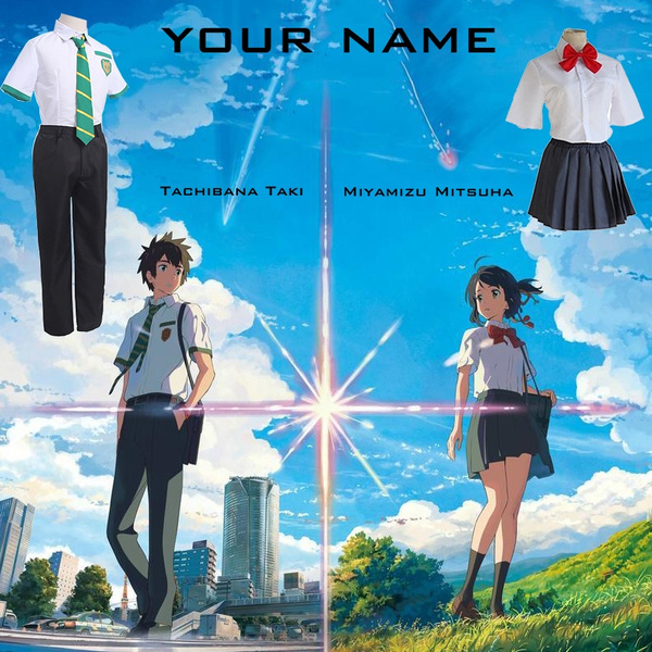 Japanese Cartoon Movie Your Name Tachibana Taki Miyamizu Mitsuha Cosplay Cotume Male and Female Protagonists School Uniform