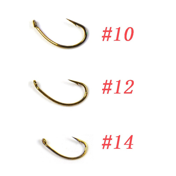 100PCS/Pack] Gold Color Fly Hook Nymph Bug Shrimp Pupae Larvae Caddis Fly  Tying Fish Hooks Size #10 #12 #14
